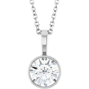 9/10 CT Lab-Grown Diamond Bezel-Set Solitaire 16-18" Necklace