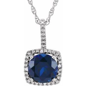 7 mm Lab-Grown Sapphire & .015 CTW Natural Diamond 18" Necklace