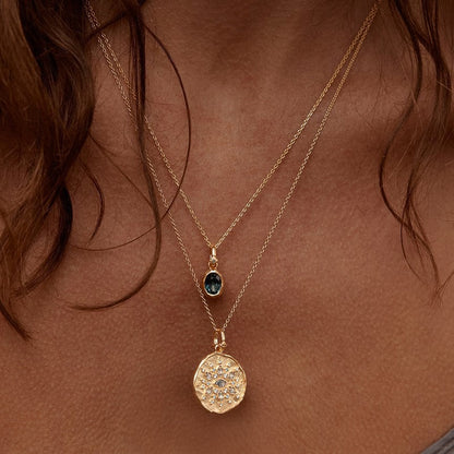 Gold geometric oval inlaid birthstone gemstone necklace