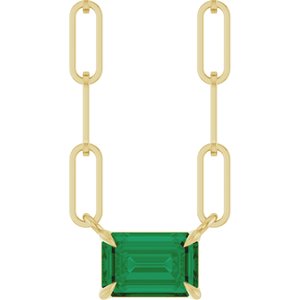 6x4 mm Lab-Grown Emerald Solitaire 18" Necklace