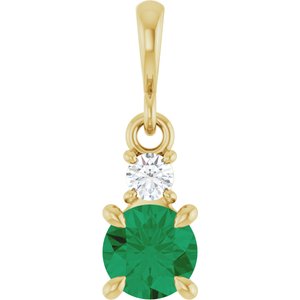 Lab-Grown Emerald & .06 CT Natural Diamond Pendant
