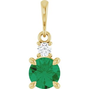 Lab-Grown Emerald & .07 CT Natural Diamond Pendant