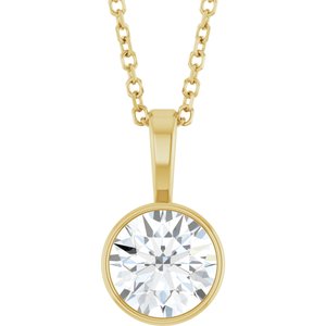 9/10 CT Lab-Grown Diamond Bezel-Set Solitaire 16-18" Necklace