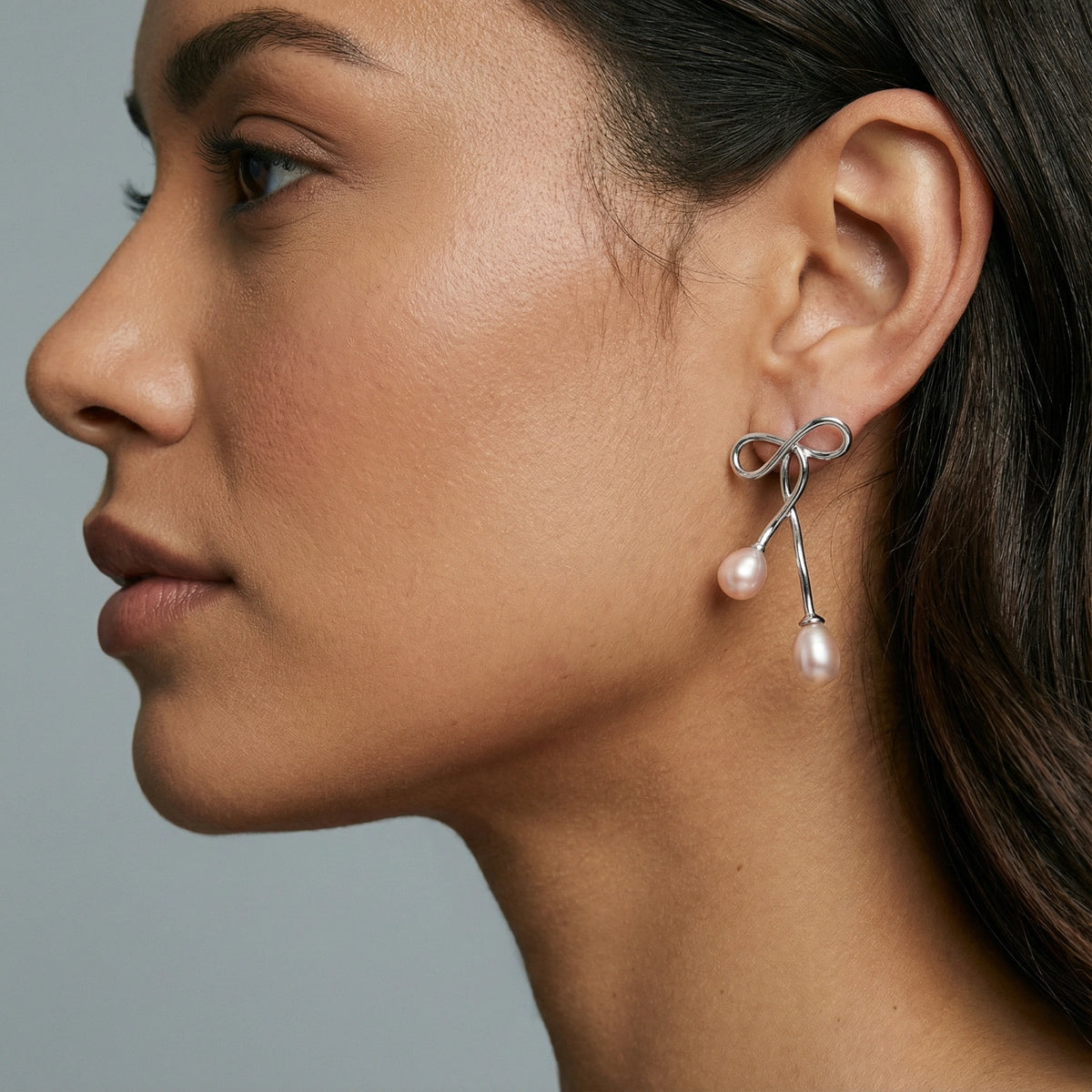 Silver Knot Pearl Earrings