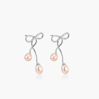 Silver Knot Pearl Earrings