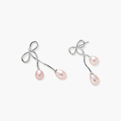 Silver Knot Pearl Earrings