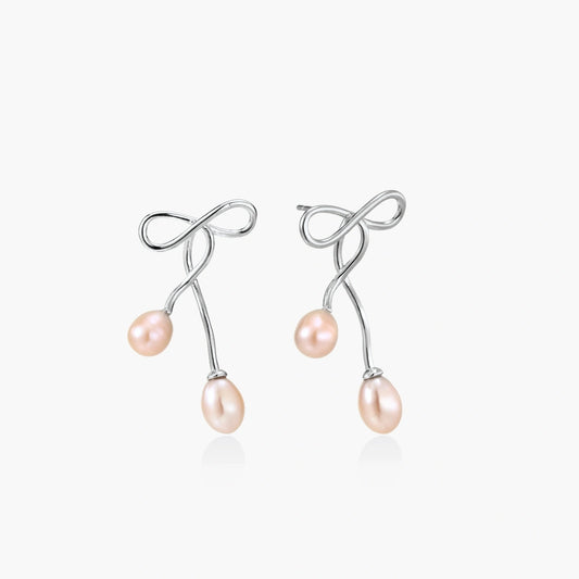 Silver Knot Pearl Earrings