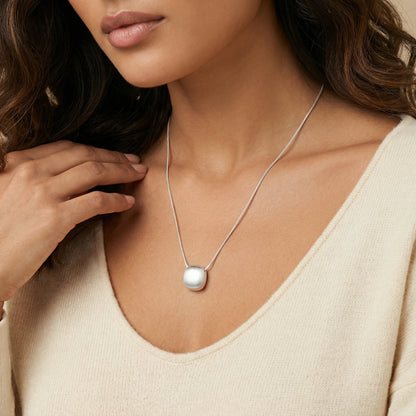Silver Block Brushed Moon Necklace