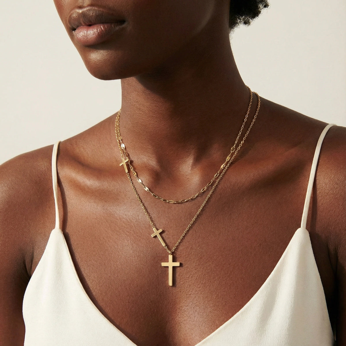 Gold Crosses Layered Necklace