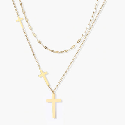 Gold Crosses Layered Necklace