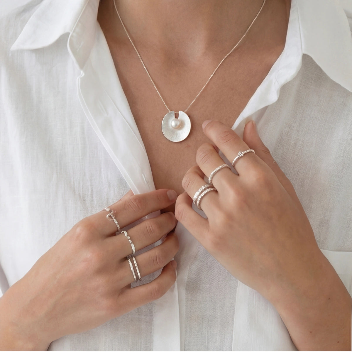 Pearl on a Silver Patel Necklace