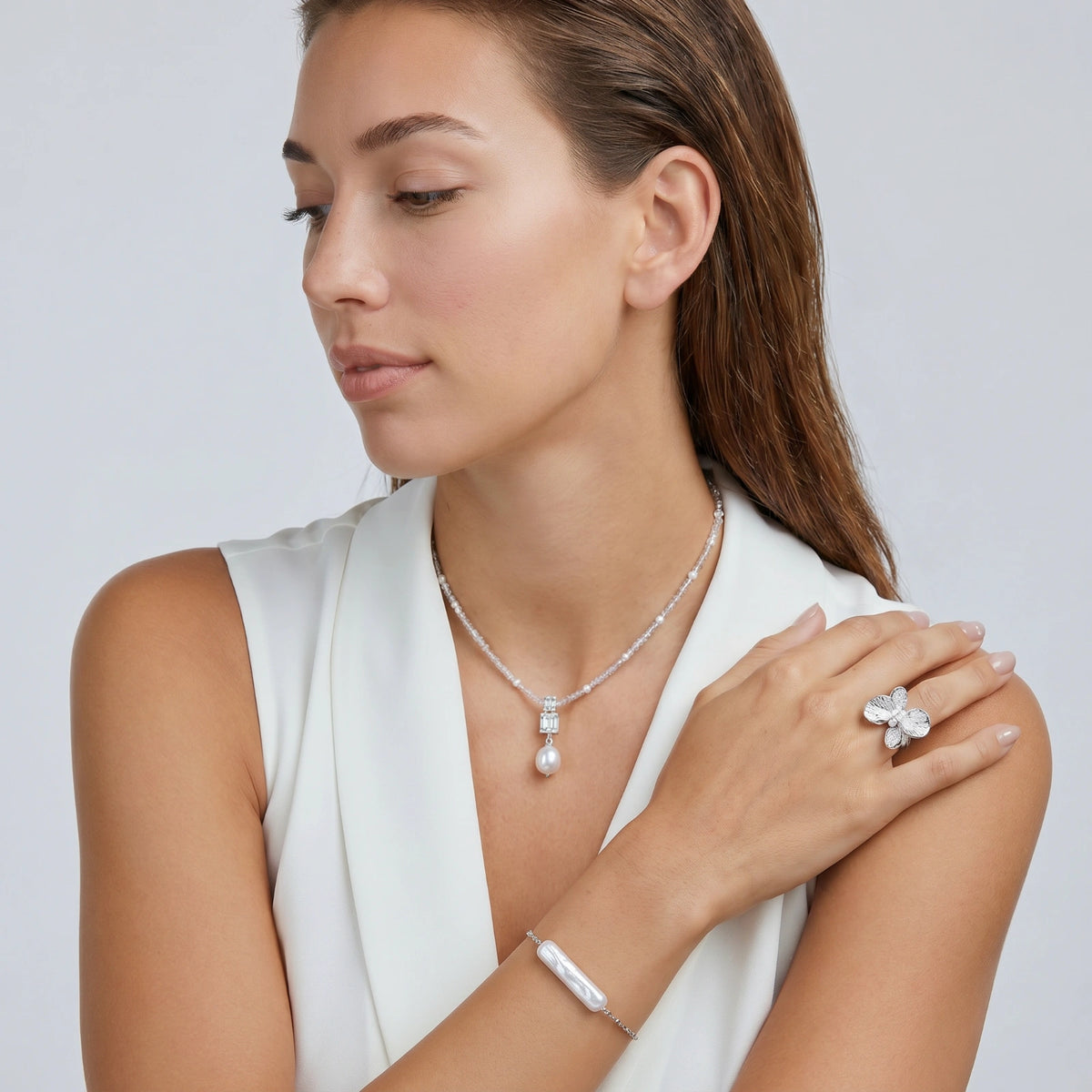 Silver Lavender Pearl Necklace