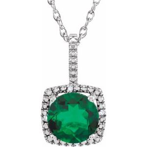 7 mm Lab-Grown Emerald & .015 CTW Natural Diamond 18" Necklace