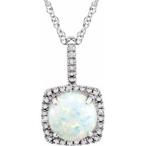 7 mm Lab-Grown White Opal & .015 CTW Natural Diamond 18" Necklace