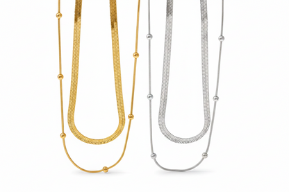 Gold Blade with Golden Bean Snake Bone Chain Layer Necklace