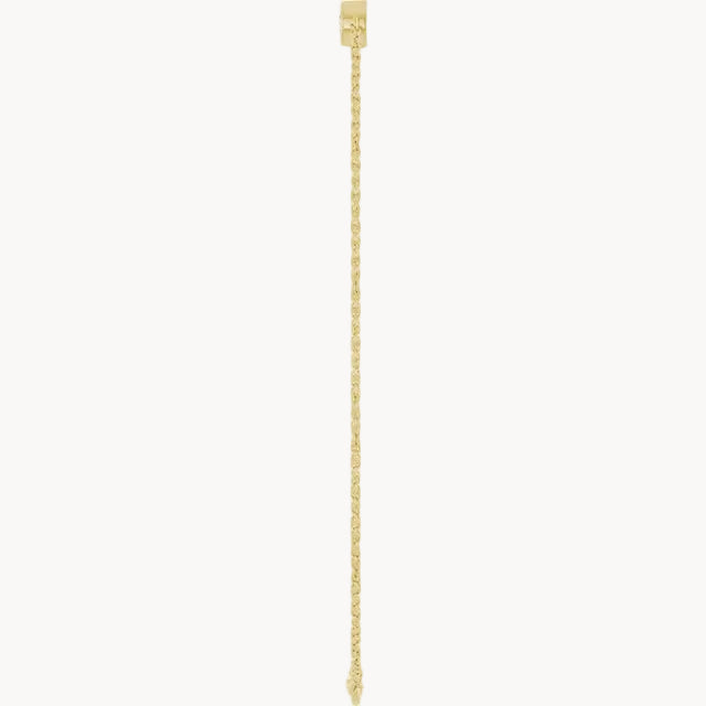 A delicate gold chain earring extension with a small rectangular top and a pointed drop end, shown against a plain white background.