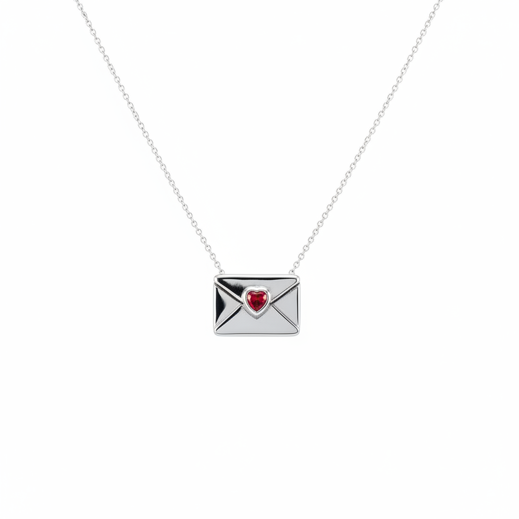 Gold openable envelope-shaped inlaid gemstone necklace