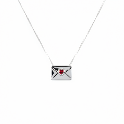 Gold openable envelope-shaped inlaid gemstone necklace