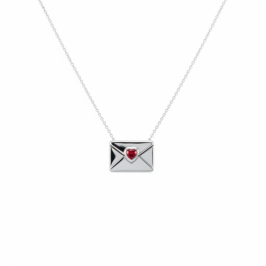 Gold openable envelope-shaped inlaid gemstone necklace