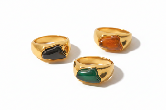 Gold Plated Black/Green/Brown Natural Stone Ring