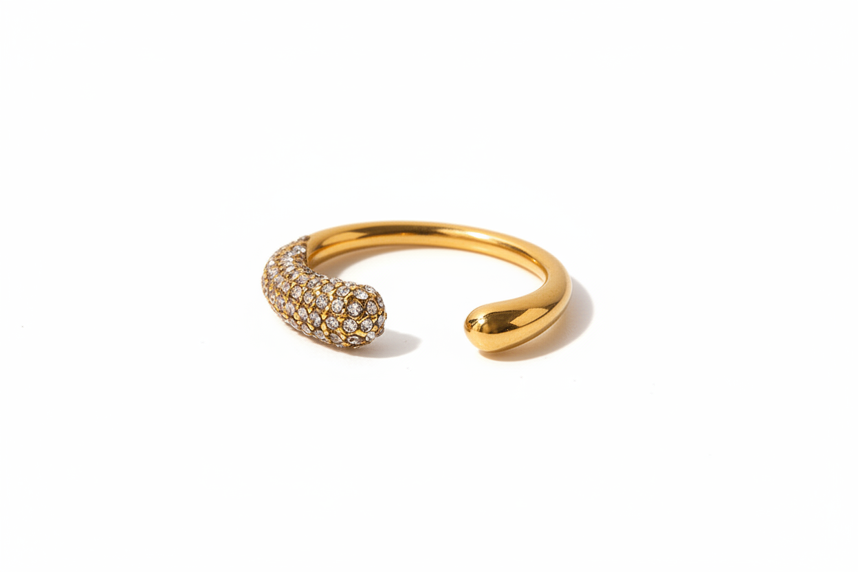 Gold Plated Open Ring with White Diamonds