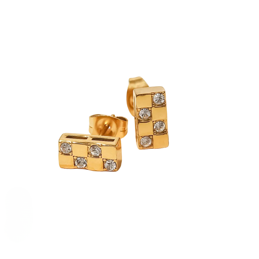 Gold Plated Rectangular Diamond Earrings