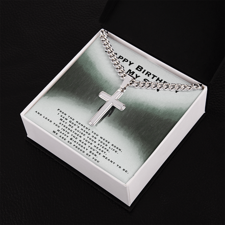 Birthday Gift for Son- Personalized Cross with Cuban Link Chain