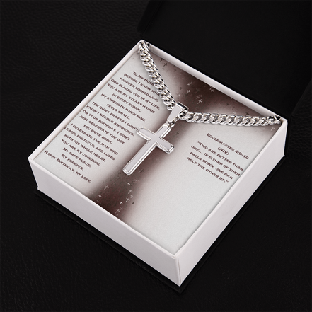 Birthday Gift for Husband - Personalized Cross with Cuban Link Chain