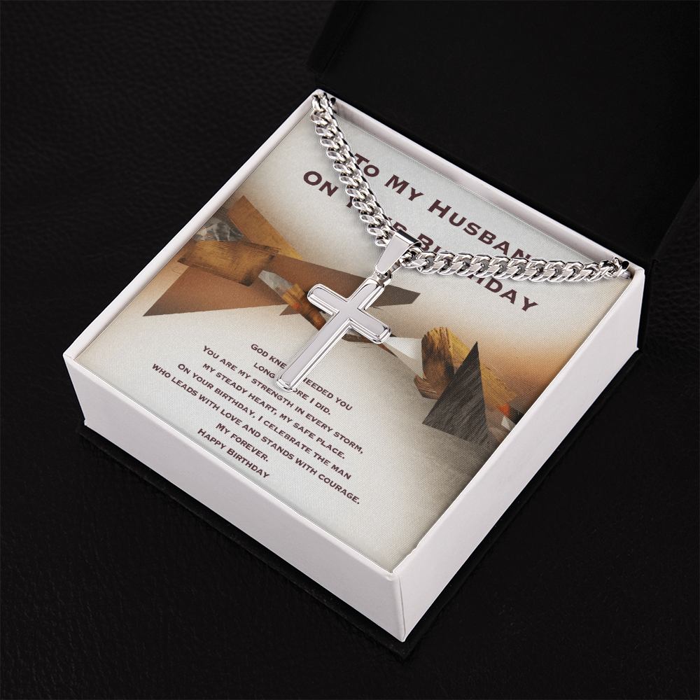 Birthday Gift for Husband- Personalized Cross With Cuban Link Chain