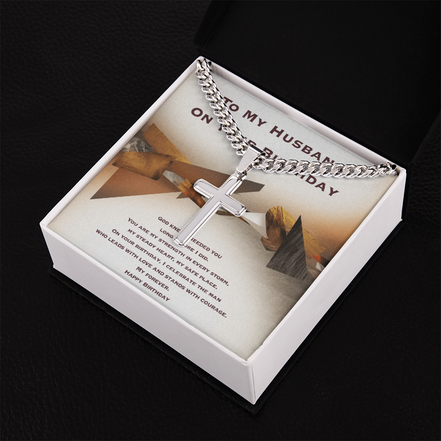 Birthday Gift for Husband- Personalized Cross With Cuban Link Chain