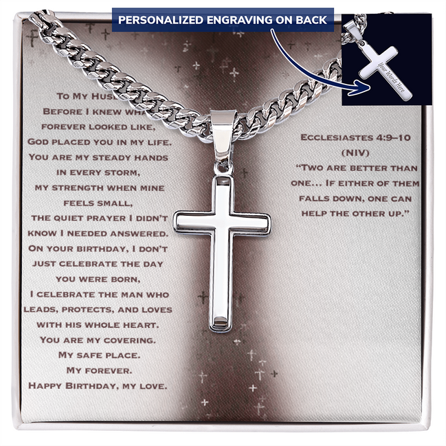 Birthday Gift for Husband - Personalized Cross with Cuban Link Chain