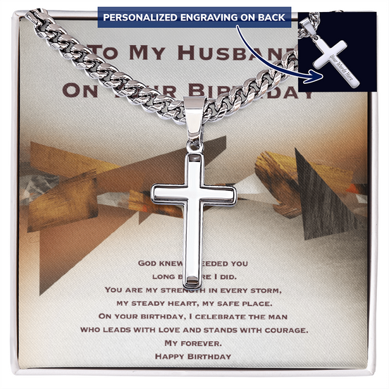 Birthday Gift for Husband- Personalized Cross With Cuban Link Chain
