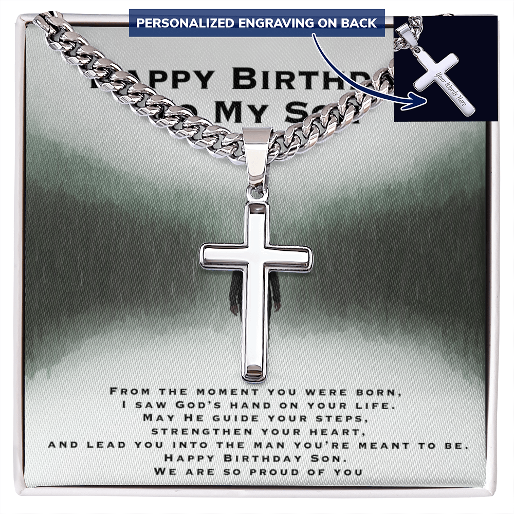 Birthday Gift for Son- Personalized Cross with Cuban Link Chain