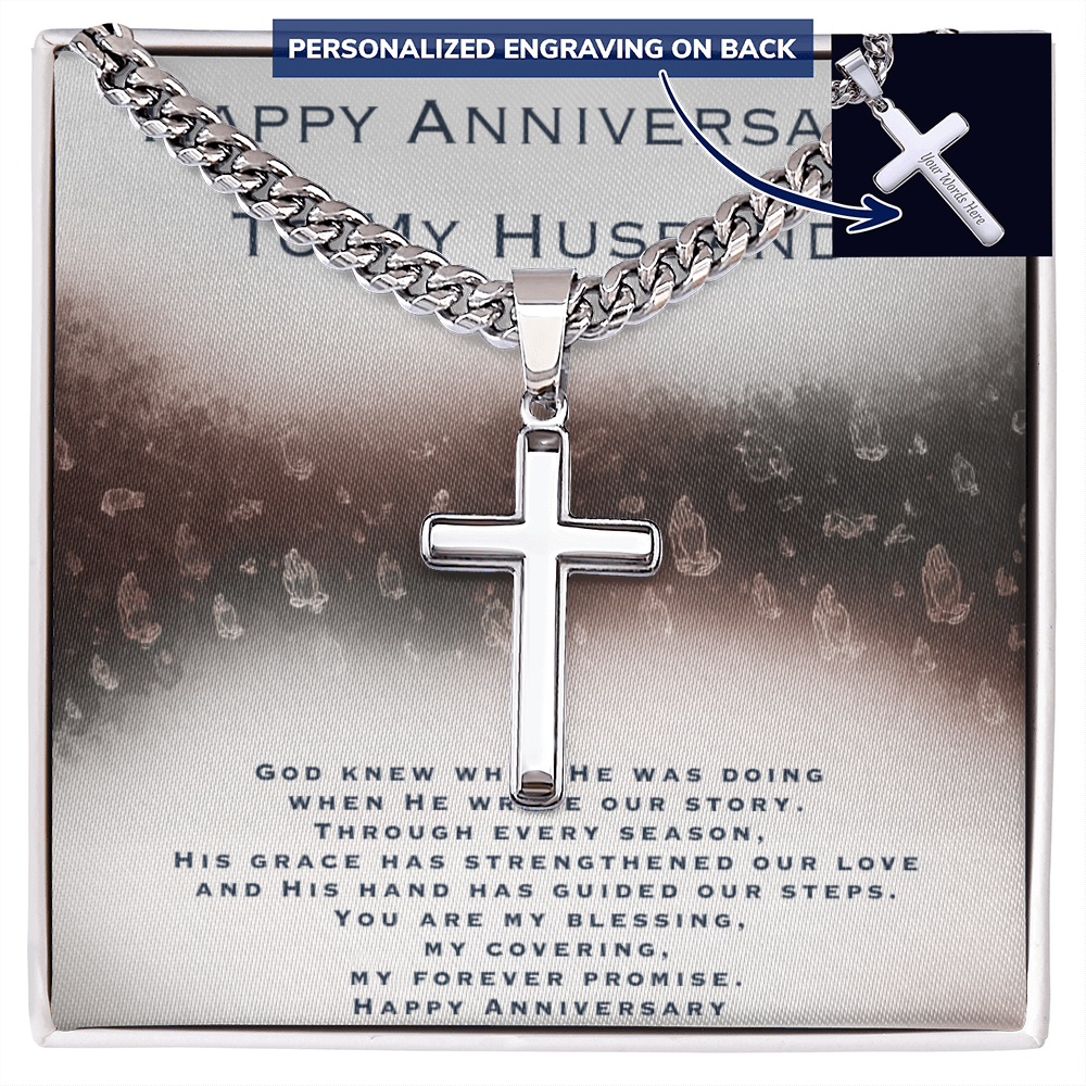 Anniversary Gift For Husband - Personalized Cross with Cuban Link Chain