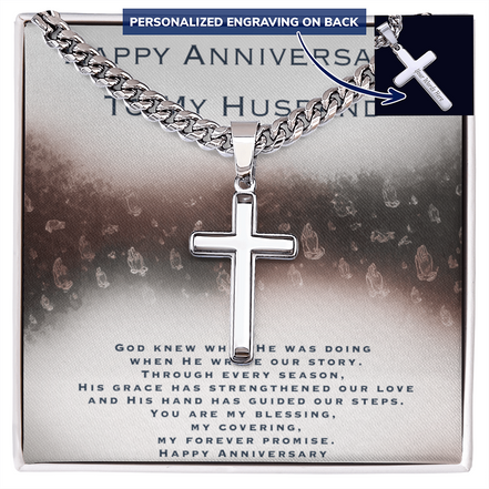 Anniversary Gift For Husband - Personalized Cross with Cuban Link Chain