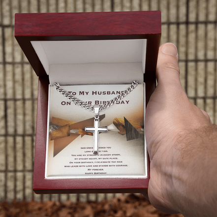 Birthday Gift for Husband- Personalized Cross With Cuban Link Chain