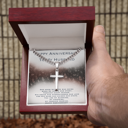 Anniversary Gift For Husband - Personalized Cross with Cuban Link Chain