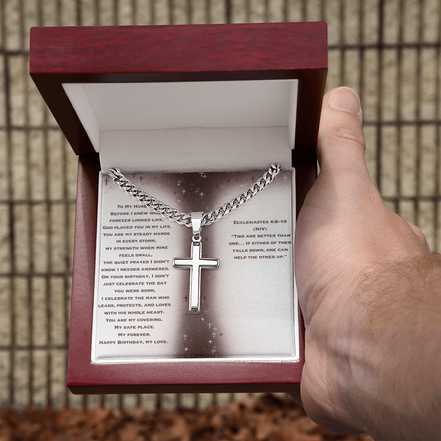 Birthday Gift for Husband - Personalized Cross with Cuban Link Chain