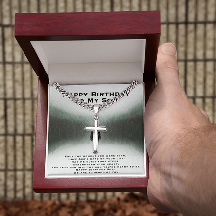 Birthday Gift for Son- Personalized Cross with Cuban Link Chain