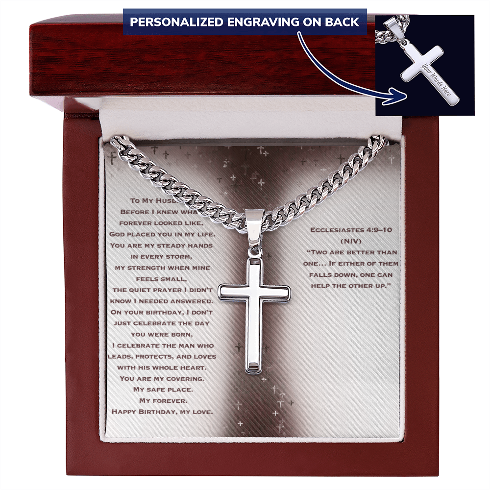 Birthday Gift for Husband - Personalized Cross with Cuban Link Chain
