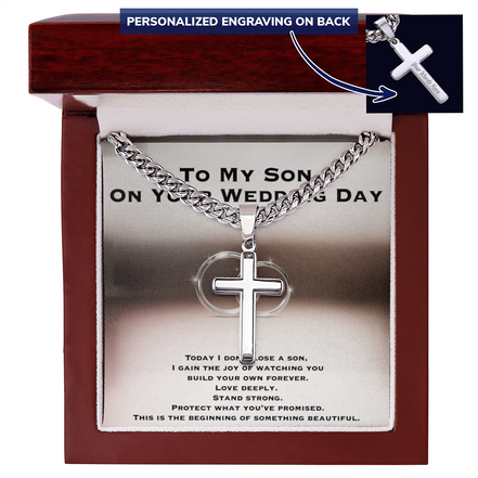 Wedding Gift For Son - Personalized Cross with Cuban Link Chain