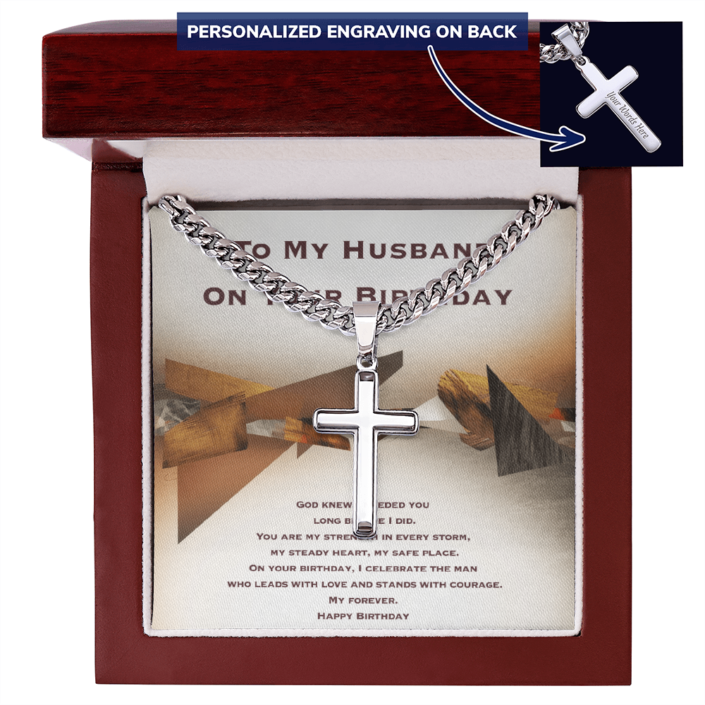 Birthday Gift for Husband- Personalized Cross With Cuban Link Chain