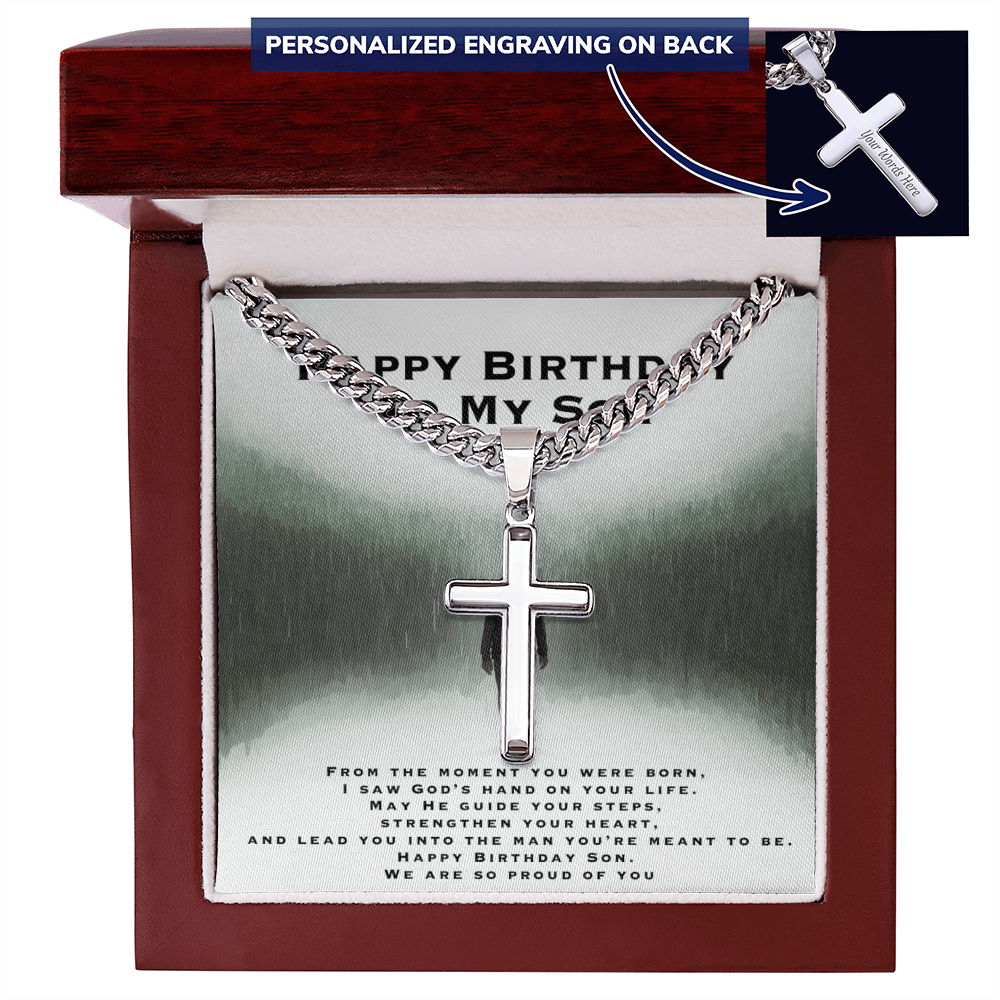 Birthday Gift for Son- Personalized Cross with Cuban Link Chain