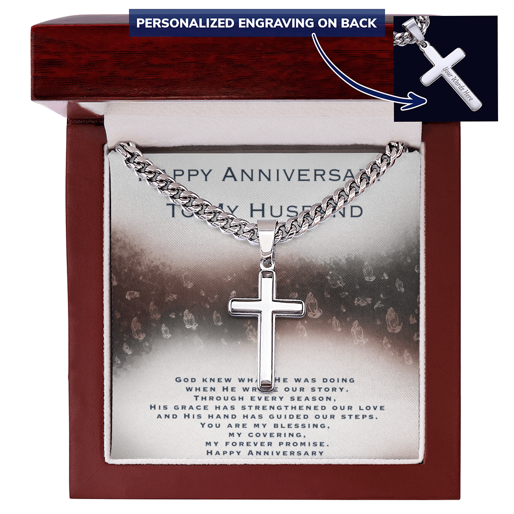 Anniversary Gift For Husband - Personalized Cross with Cuban Link Chain