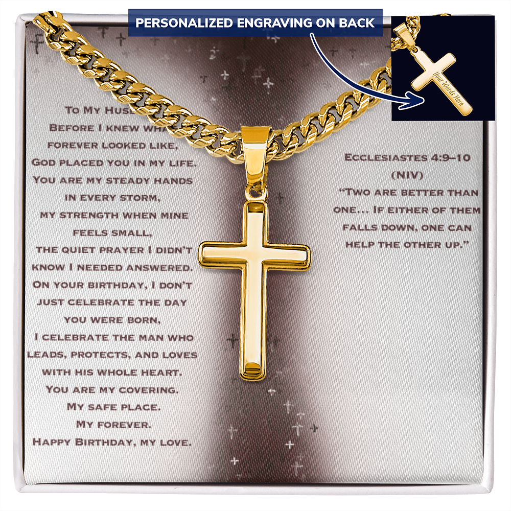 Birthday Gift for Husband - Personalized Cross with Cuban Link Chain