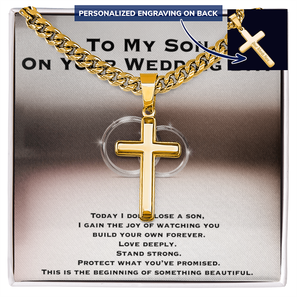 Wedding Gift For Son - Personalized Cross with Cuban Link Chain