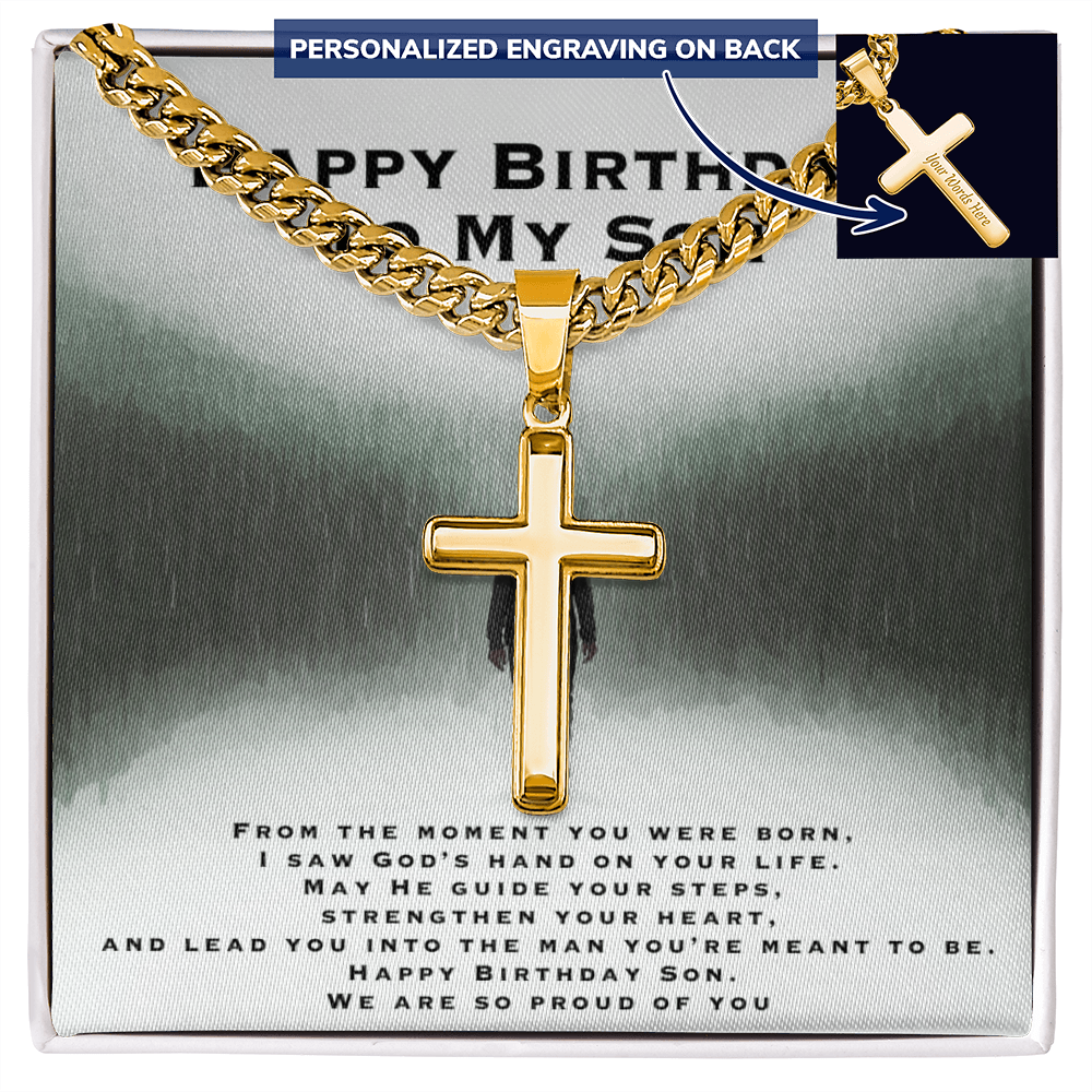 Birthday Gift for Son- Personalized Cross with Cuban Link Chain