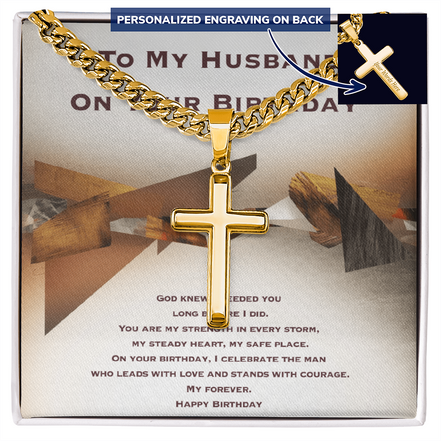 Birthday Gift for Husband- Personalized Cross With Cuban Link Chain