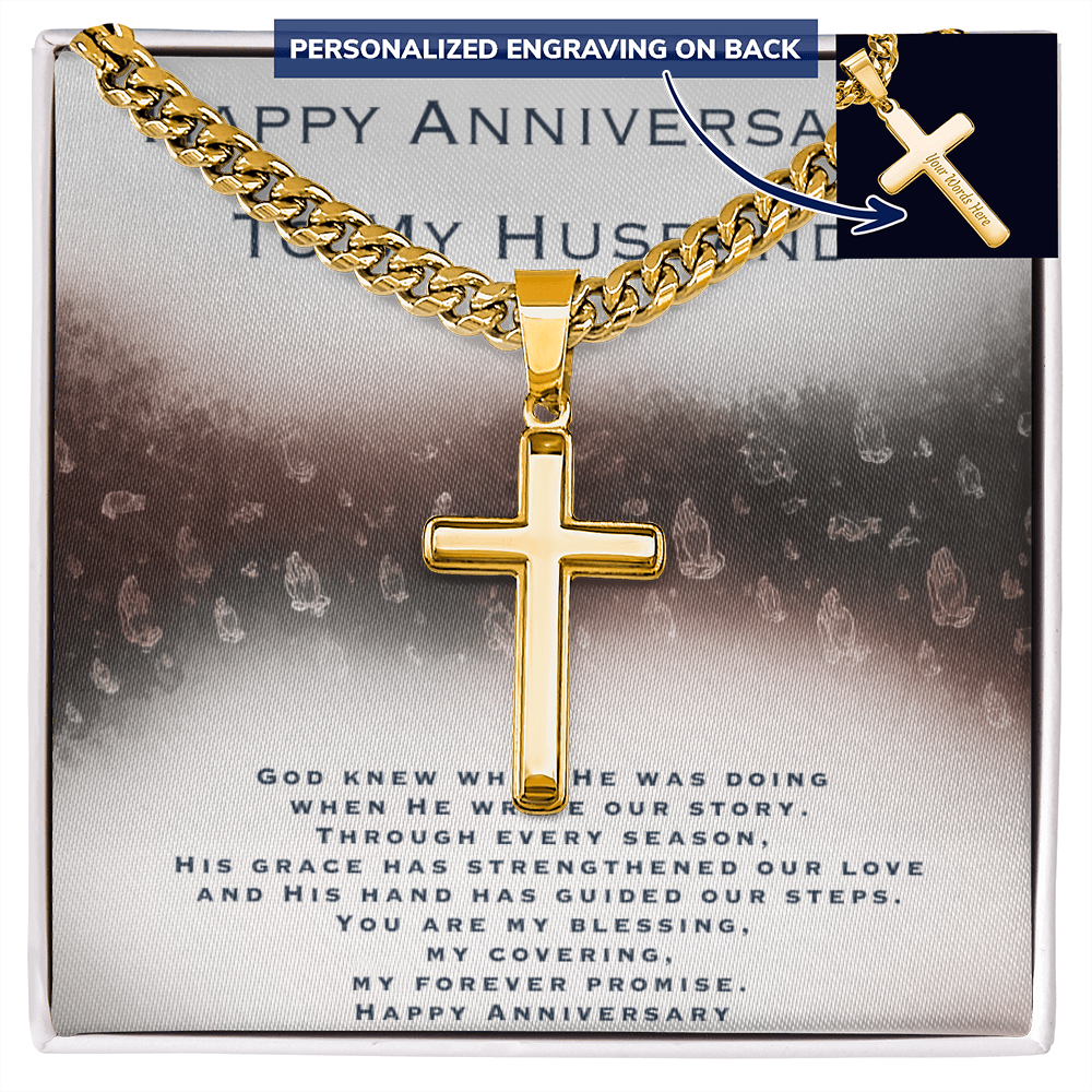Anniversary Gift For Husband - Personalized Cross with Cuban Link Chain