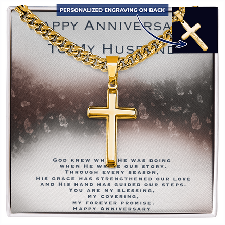 Anniversary Gift For Husband - Personalized Cross with Cuban Link Chain